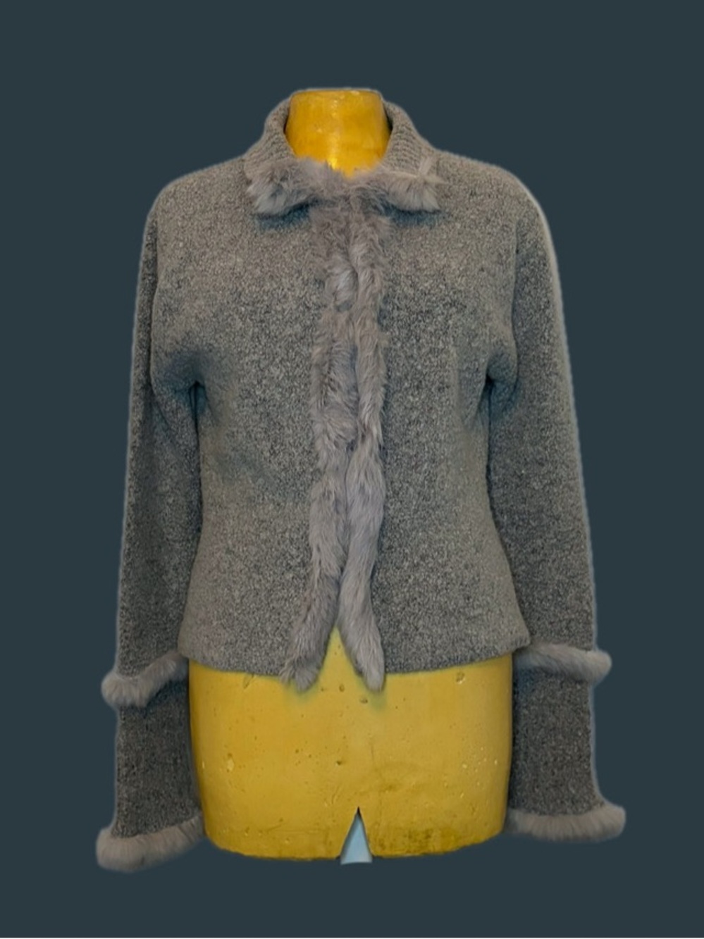 🐇🩶Vintage Y2K Rabbit Fur Trim Cardigan🩶🐇